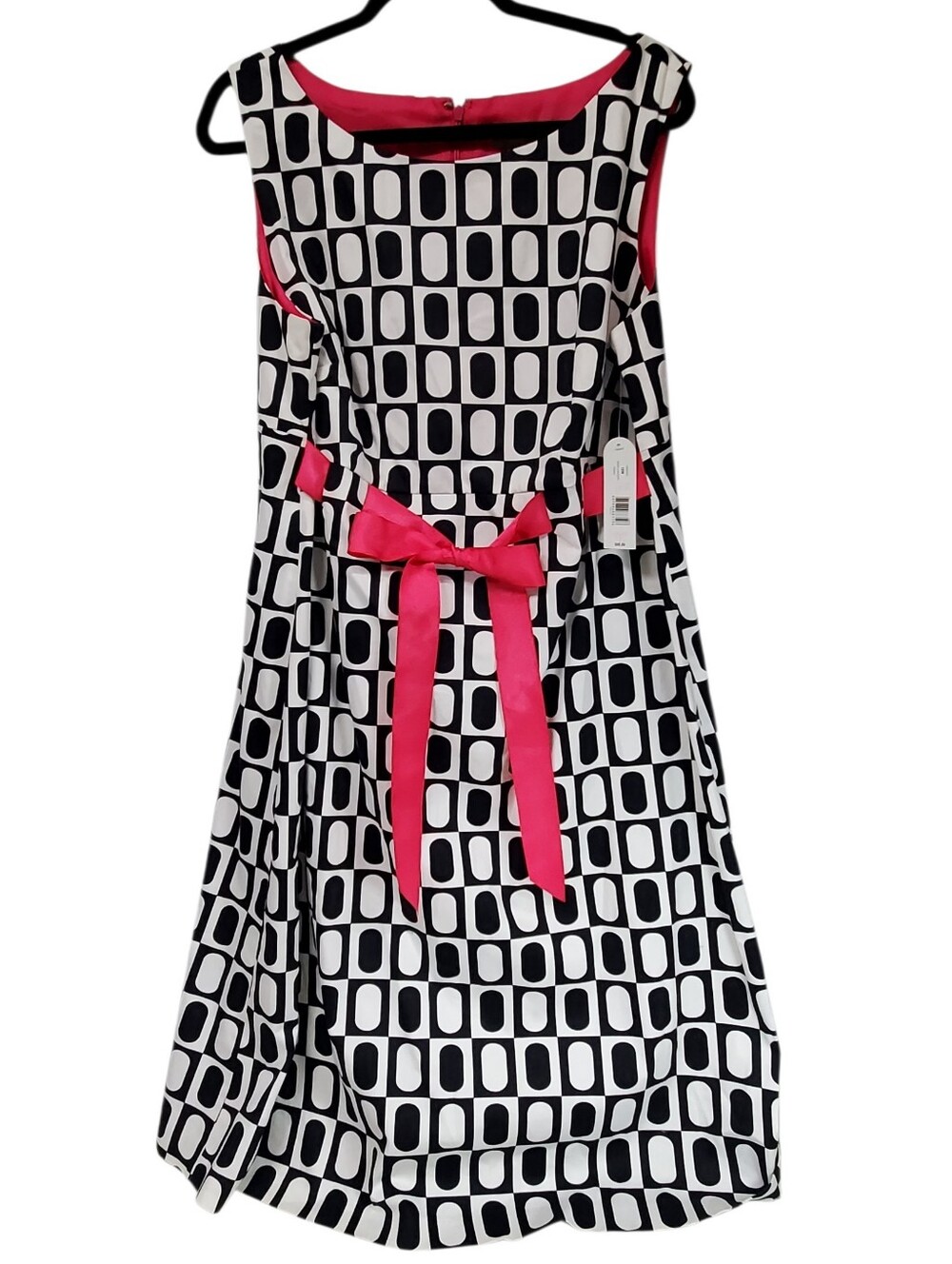 Kim Rogers Y2K 90s Geometic Black White Print Dress Plus Size 18W Dressy Casual